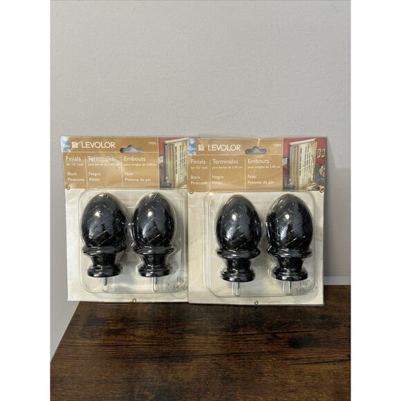 NEW 2-Pairs LEVOLOR Black Pinecone Finials for 1-3/8" Rods 77095, HEAVY! - Picture 1 of 5